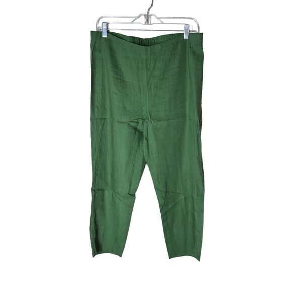 J.Jill Stretch Linen Trouser Pull On Flat Front Split Hem in Moss Olive M - Picture 1 of 9